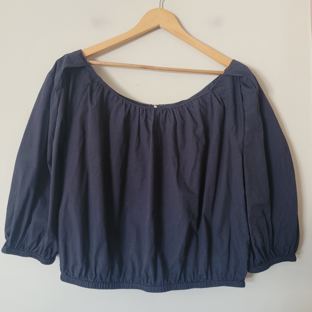 Free People Puff Sleeve Off The Shoulder Boho Peasant Blouse Cotton Size Large